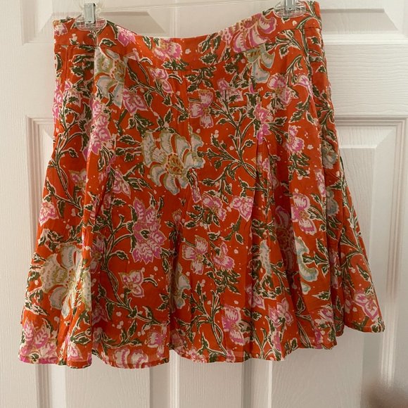 Like New Free People Orange Floral Pleat Mini Skirt Size 12 - Picture 5 of 5